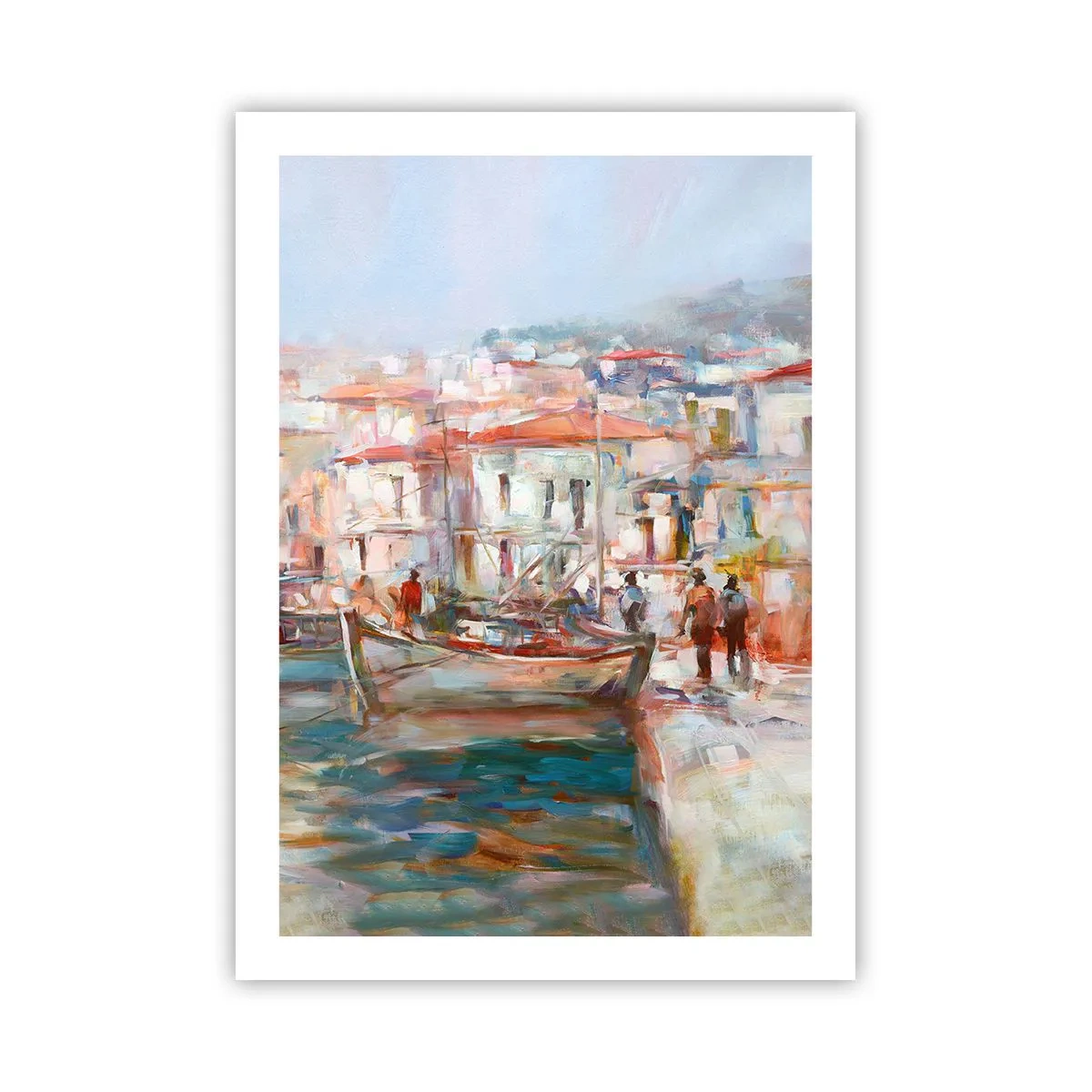 Plakat - Malowniczy port w pastelowych kolorach - 50x70cm - Pastelowe wakacje - Nowoczesna dekoracja ścienna do salonu, kuchni i sypialni ARTTOR