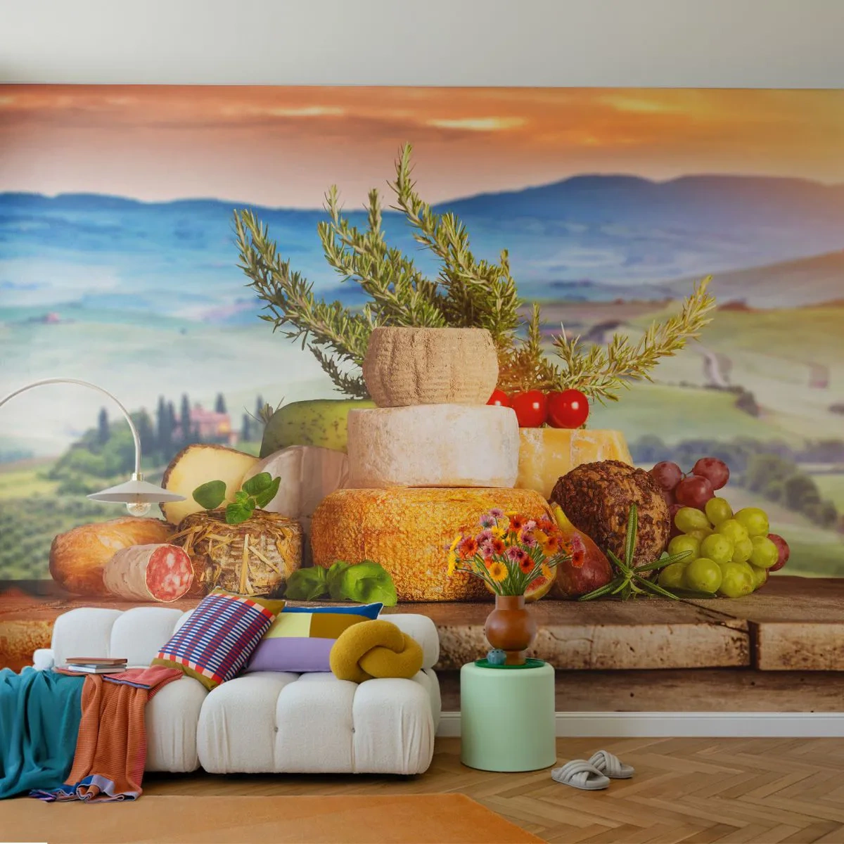 Fototapeta Premium Canvas - Włoska radość życia - Toskania, Krajobraz, Pyszne Sery - 250x175 cm