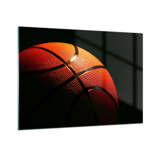 Obraz na szkle - Pomarańczowa piłka do koszykówki na ciemnym tle - 100x70cm - Piękna jak planeta - Nowoczesna dekoracja ścienna do salonu, kuchni i sypialni ARTTOR