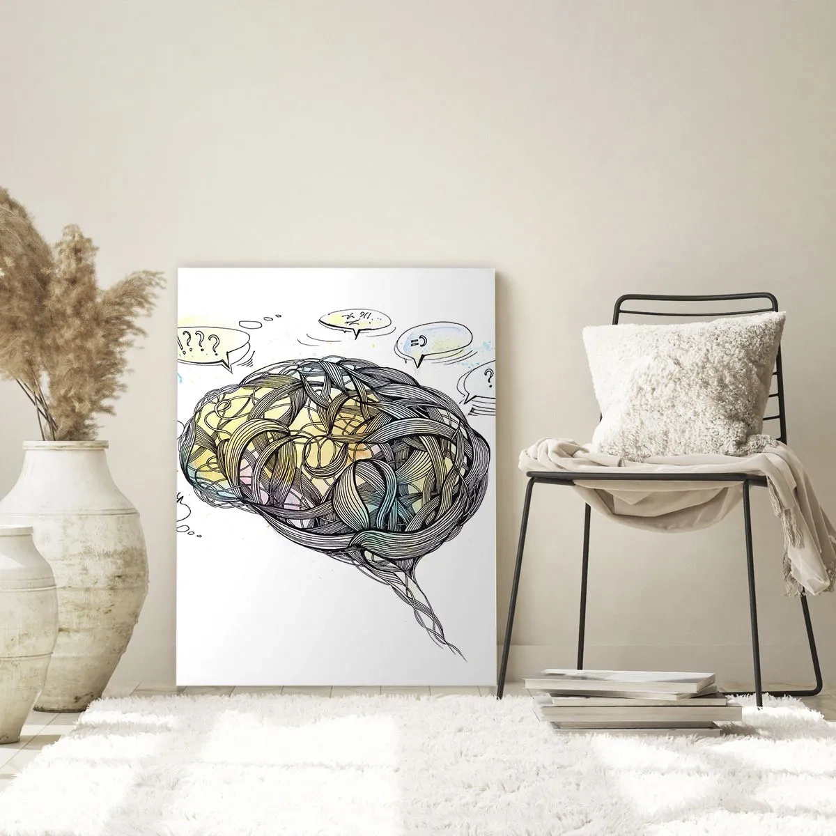 Obraz na szkle - Artystyczna ilustracja mózgu z kolorowymi akcentami - 50x70cm - Człowiek - wielka zagadka - Nowoczesna dekoracja ścienna do salonu, kuchni i sypialni ARTTOR