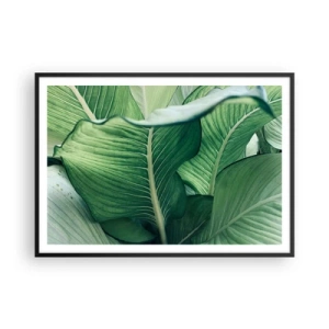 Plakat w czarnej ramie - Zielone liście z wyrazistymi detalami i strukturą - 100x70cm - Życie intensywnie zielone - Nowoczesna dekoracja ścienna do salonu i sypialni ARTTOR