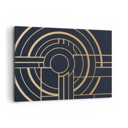 Obraz na płótnie - Geometryczny wzór z liniami w złotym kolorze - 100x70cm - Obroty rzeczy - Nowoczesna dekoracja ścienna do salonu, kuchni i sypialni ARTTOR