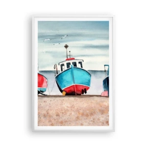 Plakat w białej ramie - Gotowe na połów - 70x100 cm