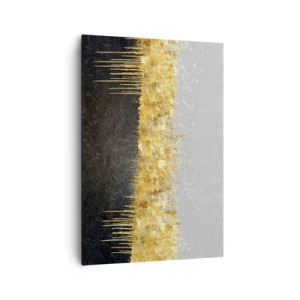 Obraz na płótnie - Abstrakcyjna kompozycja w odcieniach złota i czerni - 70x100cm - W głąb i ku górze - Nowoczesna dekoracja ścienna do salonu i sypialni ARTTOR