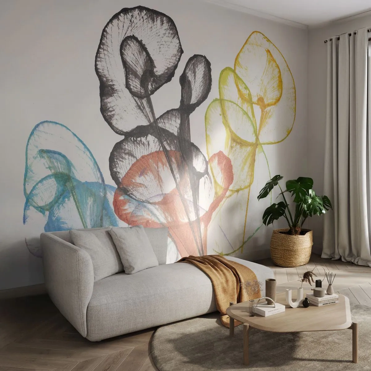 Fototapeta Premium Sand - Kolorowe, transparentne liście na białym tle - 100x70cm - Kwiaty z duszą - Nowoczesna dekoracja ścienna do salonu, kuchni i sypialni ARTTOR