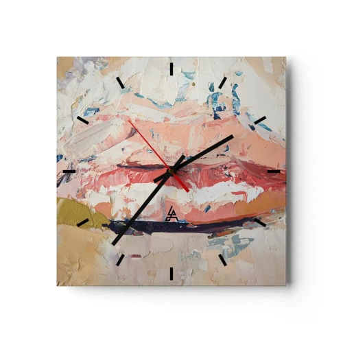Zegar ścienny - Abstrakcyjna kompozycja przedstawiająca kobiece usta w pastelowych barwach - 30x30cm - Budzi zmysły - Nowoczesna dekoracja ścienna do salonu i sypialni ARTTOR