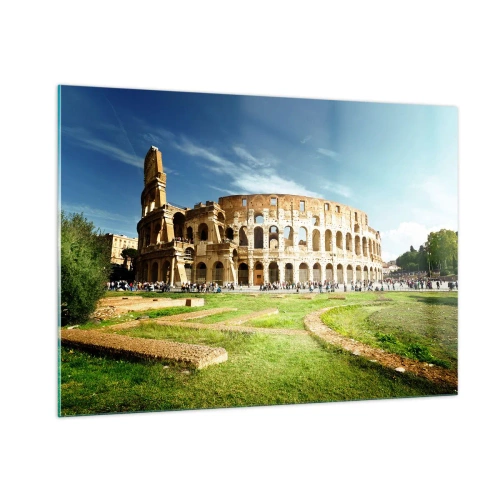 Obraz na szkle - Koloseum w Rzymie oświetlone słońcem - 100x70cm - Jeszcze słychać szczęk broni - Nowoczesna dekoracja ścienna do salonu, kuchni i sypialni ARTTOR