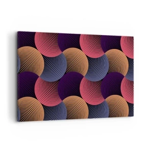 Obraz na płótnie - Geometryczne kręgi w odcieniach różu, fioletu i złota - 120x80cm - W kolistym rytmie - Nowoczesna dekoracja ścienna do salonu, kuchni i sypialni ARTTOR