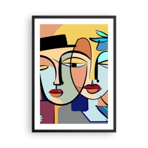 Plakat w czarnej ramie - Kolorowa abstrakcyjna kompozycja twarzy w stylu kubistycznym - 50x70cm - Picassowskie randez vous - Nowoczesna dekoracja ścienna do salonu i sypialni ARTTOR