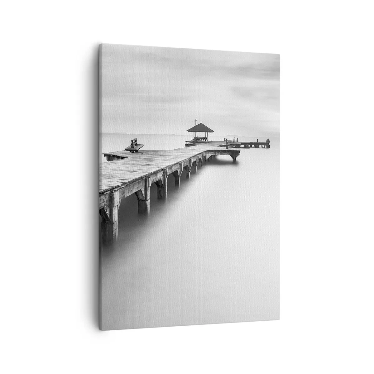 Obraz na płótnie - Molo nad morzem w czerni i bieli - 50x70cm - W siną dal - Nowoczesna dekoracja ścienna do salonu, kuchni i sypialni ARTTOR