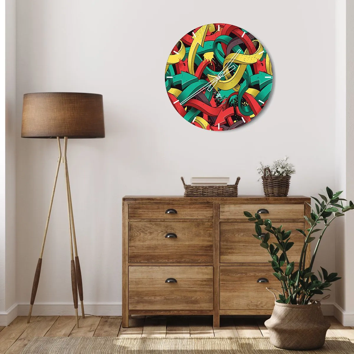 Zegar ścienny - Kolorowe strzałki w dynamicznej, komiksowej stylistyce - 30x30cm - Którędy do celu? - Nowoczesna dekoracja ścienna do salonu, kuchni i sypialni ARTTOR