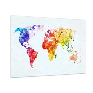 Obraz na szkle - Akwarelowa mapa świata w jasnych kolorach - 100x70cm - Wszystkie barwy świata - Nowoczesna dekoracja ścienna do salonu, kuchni i sypialni ARTTOR