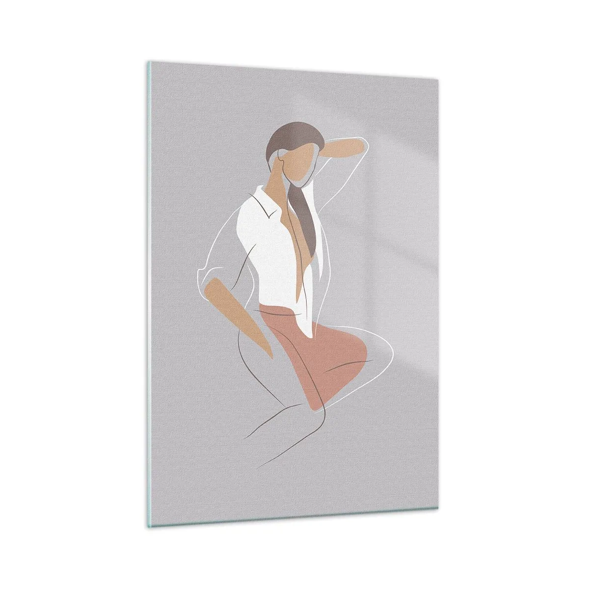 Obraz na szkle - Sylwetka kobiety w minimalistycznym stylu - 50x70cm - Zarys wdzięku - Nowoczesna dekoracja ścienna do salonu, kuchni i sypialni ARTTOR
