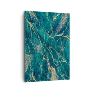 Obraz na płótnie - Turkusowy marmur z złotymi żyłami - 50x70cm - Żyła złota - Nowoczesna dekoracja ścienna do salonu, kuchni i sypialni ARTTOR