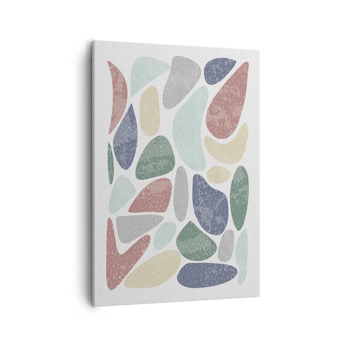 Obraz na płótnie - Kolorowa abstrakcyjna kompozycja z nieregularnymi pastelowymi kształtami - 50x70cm - Mozaika pudrowanych barw - Nowoczesna dekoracja ścienna do salonu, kuchni i sypialni ARTTOR