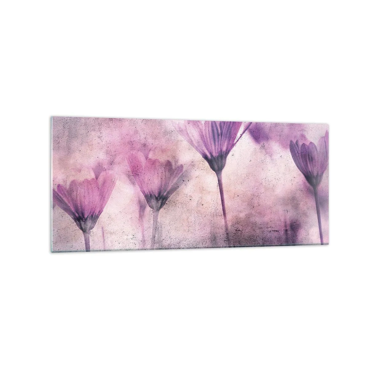 Obraz na szkle - Delikatne kwiaty w odcieniach fioletu na jasnym tle - 120x50cm - Sen kwiatów - Nowoczesna dekoracja ścienna do salonu i sypialni ARTTOR