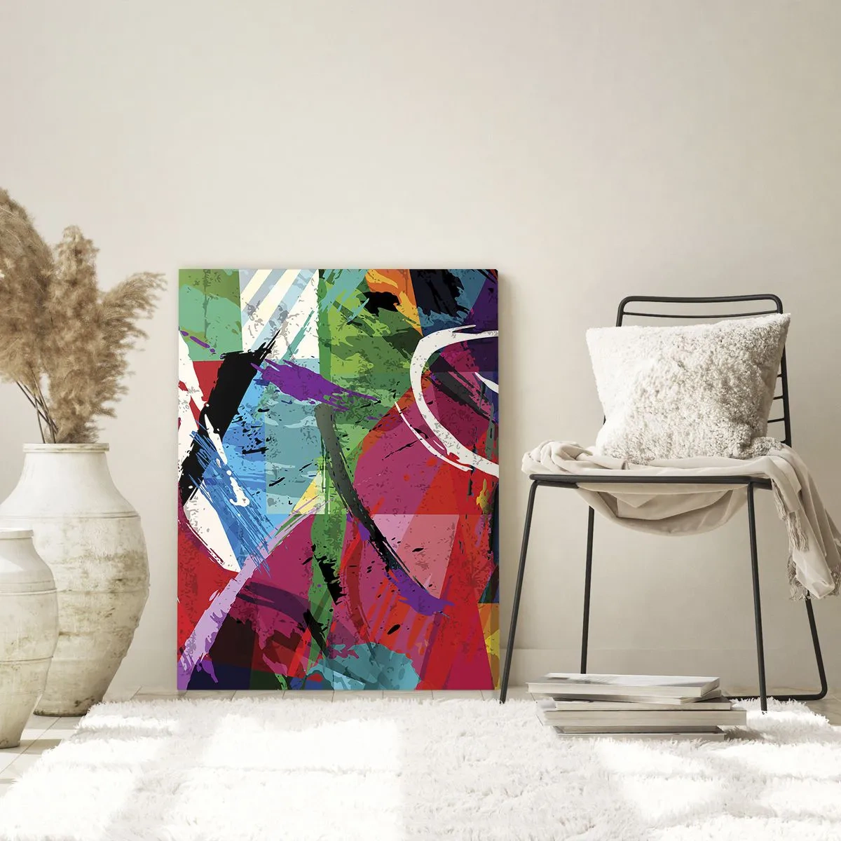 Obraz na szkle - Kolorowa abstrakcja z dynamicznymi kształtami i teksturami - 50x70cm - Szybko, żywo i skocznie - Nowoczesna dekoracja ścienna do salonu, kuchni i sypialni ARTTOR
