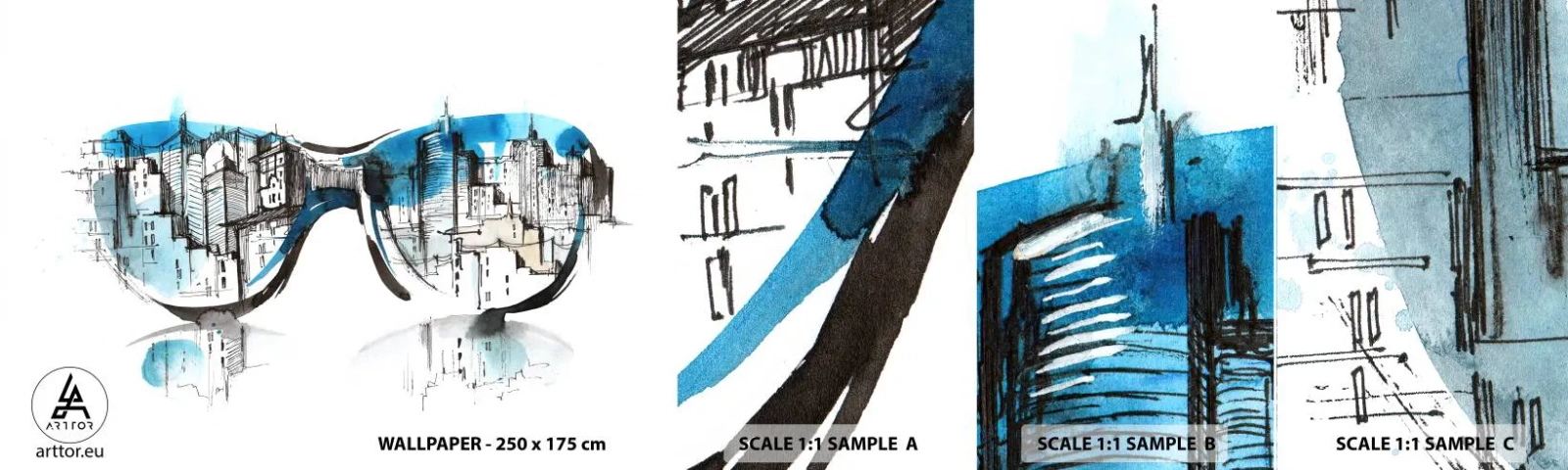 Fototapeta Próbka Samoprzylepna Deluxe Sticker - Wielkomiejski szyk - Abstrakcja, Okulary, Architektura - 100x30 cm