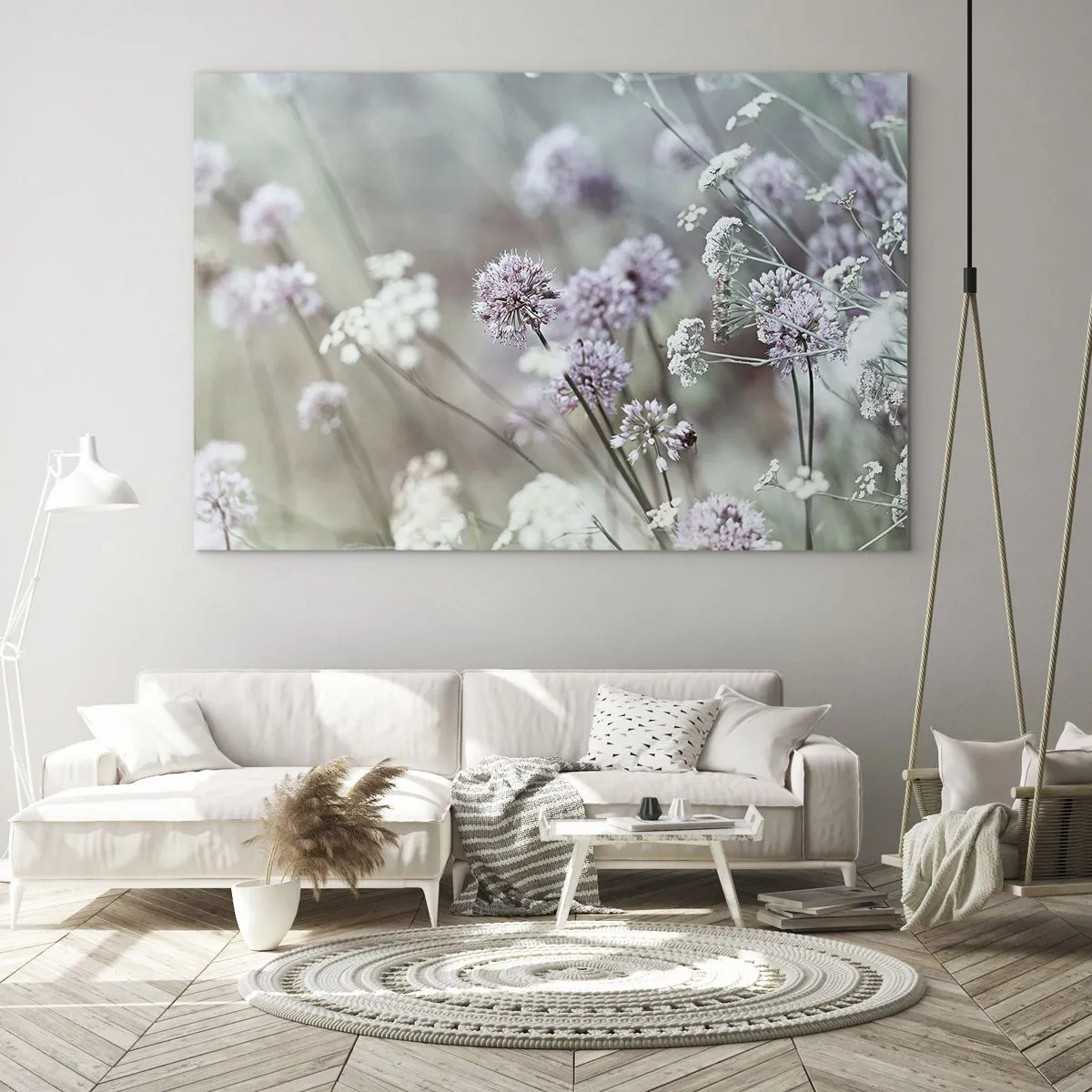 Obraz na szkle - Delikatne polne kwiaty w pastelowych odcieniach - 70x50cm - Słodkie filigrany ziół - Nowoczesna dekoracja ścienna do salonu i sypialni ARTTOR