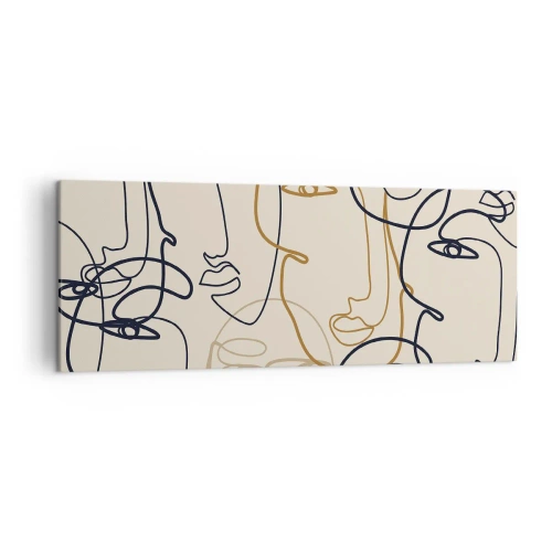 Obraz na płótnie - Minimalistyczne twarze w stylu line art na jasnym tle - 140x50cm - Portret zwielokrotniony - Nowoczesna dekoracja ścienna do salonu i sypialni ARTTOR