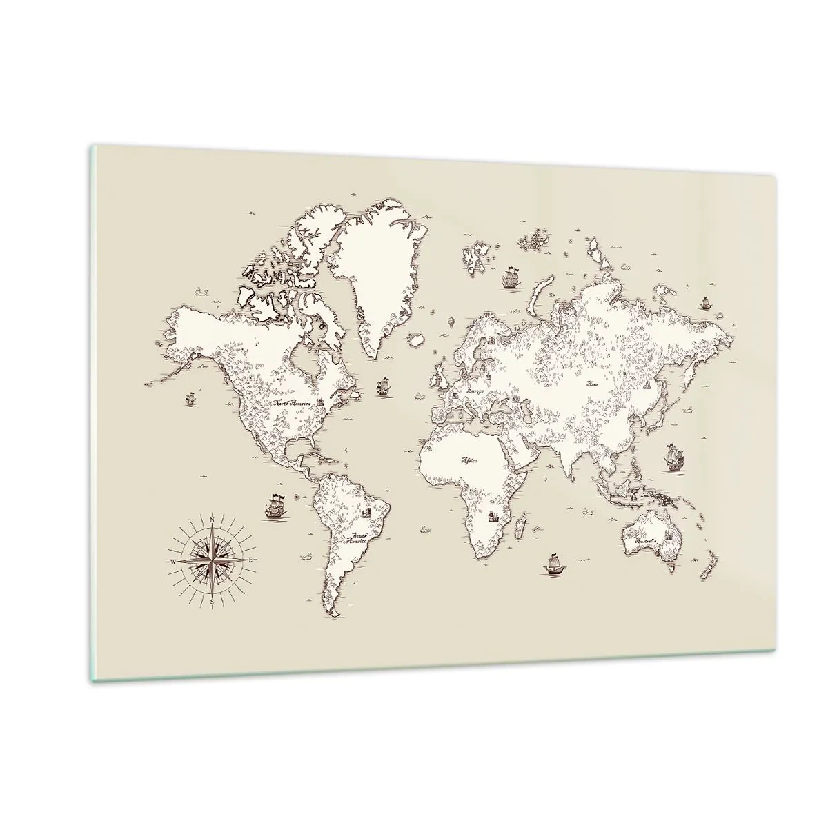 Obraz na szkle - Stylizowana mapa świata w klasycznym wydaniu - 120x80cm - Podróż dookoła świata - Nowoczesna dekoracja ścienna do salonu, kuchni i sypialni ARTTOR