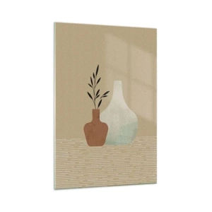 Obraz na szkle - Minimalistyczna kompozycja dwóch wazonów na beżowym tle - 70x100cm - Wazon i jego idea - Nowoczesna dekoracja ścienna do salonu i sypialni ARTTOR
