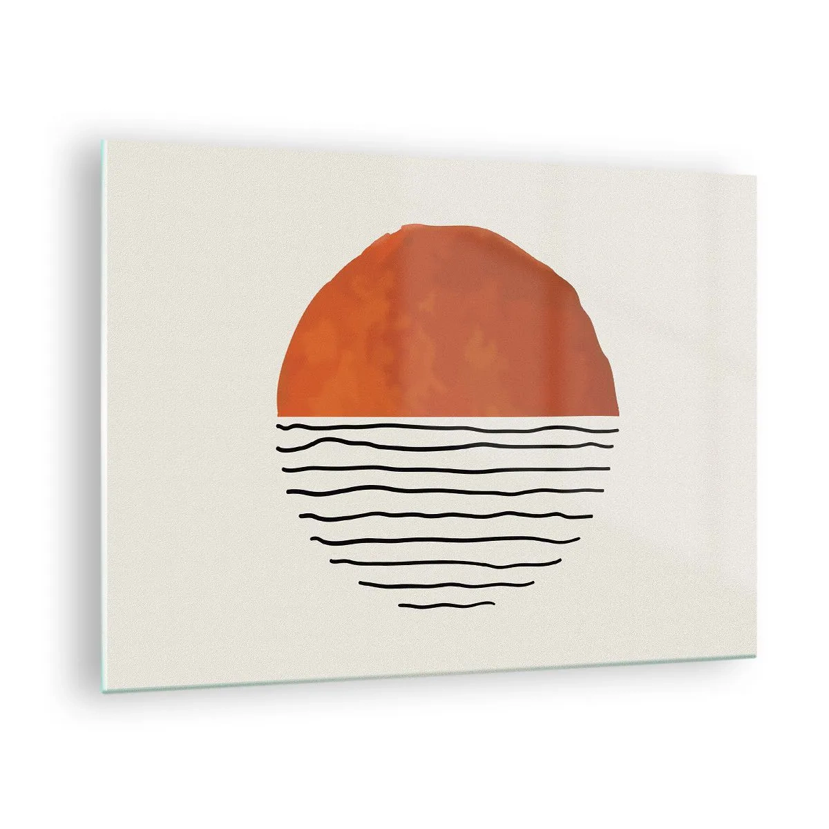 Obraz na szkle - Minimalistyczne słońce nad linią fal - 70x50cm - W japońskim klimacie - Nowoczesna dekoracja ścienna do salonu i sypialni ARTTOR