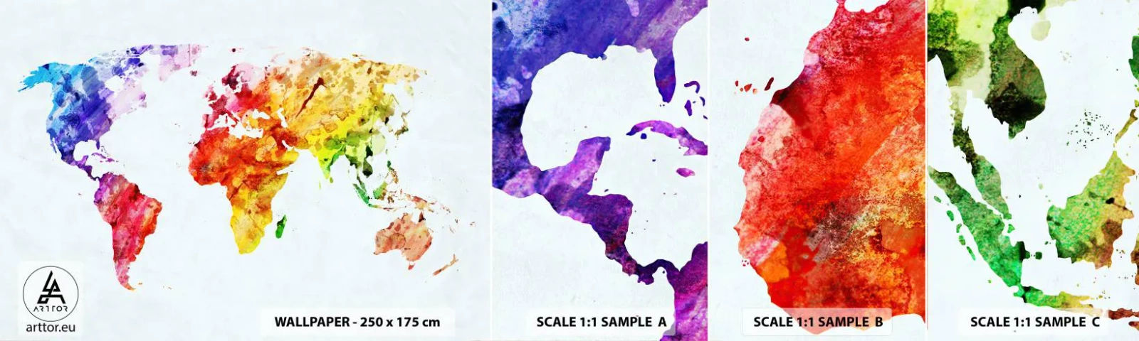 Fototapeta Próbka Standard Eco - Wszystkie barwy świata - Mapa Świata, Grafika, Kontynenty - 100x30 cm