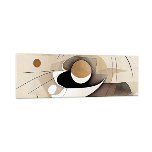 Obraz na szkle - Abstrakcyjna kompozycja w odcieniach beżu i czerni - 160x50cm - Kompozycja: istota rzeczy - Nowoczesna dekoracja ścienna do salonu i sypialni ARTTOR