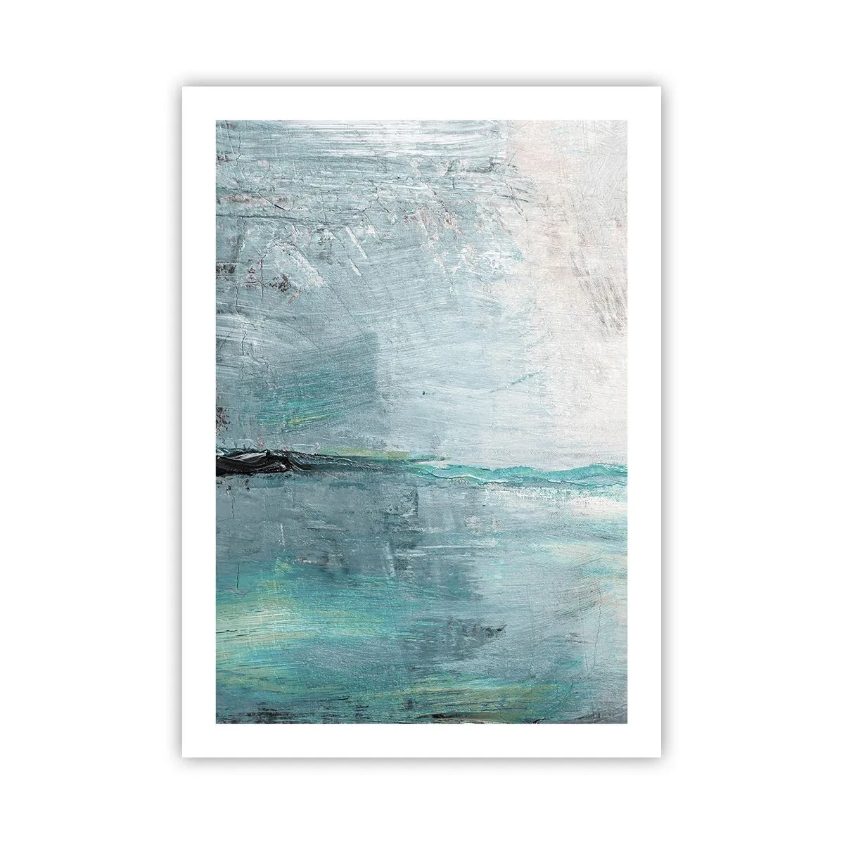 Plakat - Abstrakcyjny krajobraz w odcieniach błękitu i szarości - 50x70cm - Horyzontalnie w błękicie - Nowoczesna dekoracja ścienna do salonu, kuchni i sypialni ARTTOR