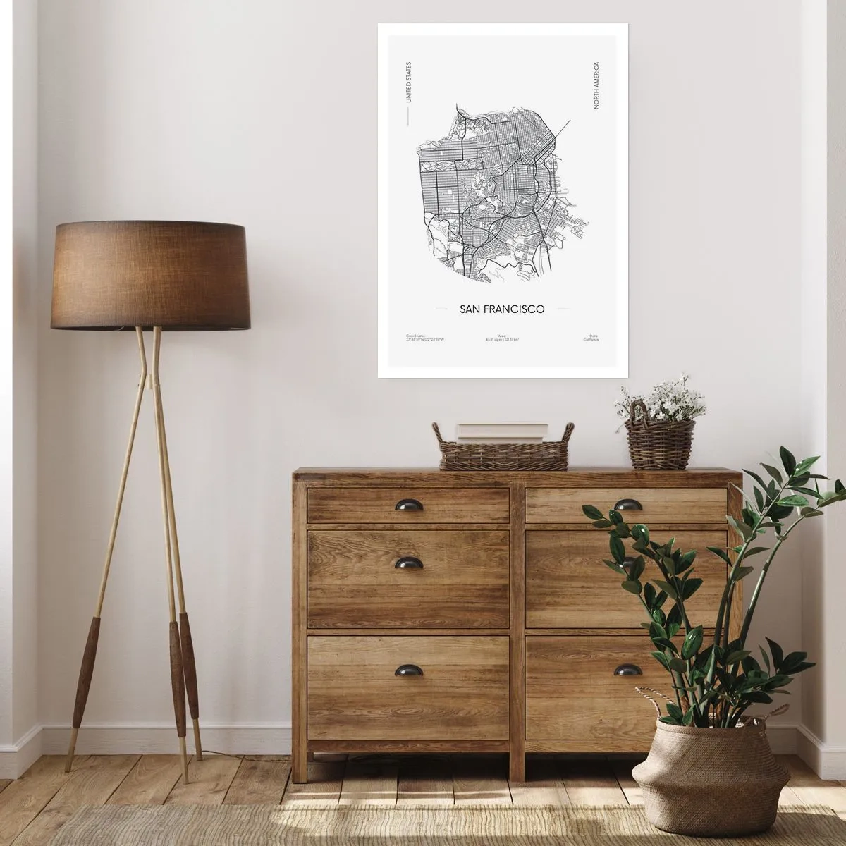 Plakat - Minimalistyczna mapa San Francisco w czarno-białej tonacji - 50x70cm - Anatomia San Francisco - Nowoczesna dekoracja ścienna do salonu, kuchni i sypialni ARTTOR