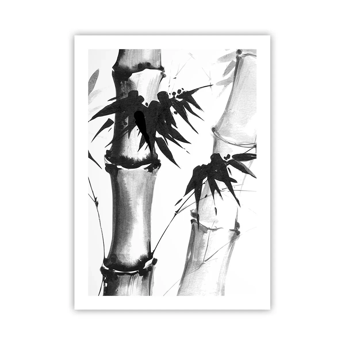 Plakat - Bambusowe łodygi i liście w czarno-białej stylistyce - 50x70cm - Zbliżenie na orient - Nowoczesna dekoracja ścienna do salonu, kuchni i sypialni ARTTOR