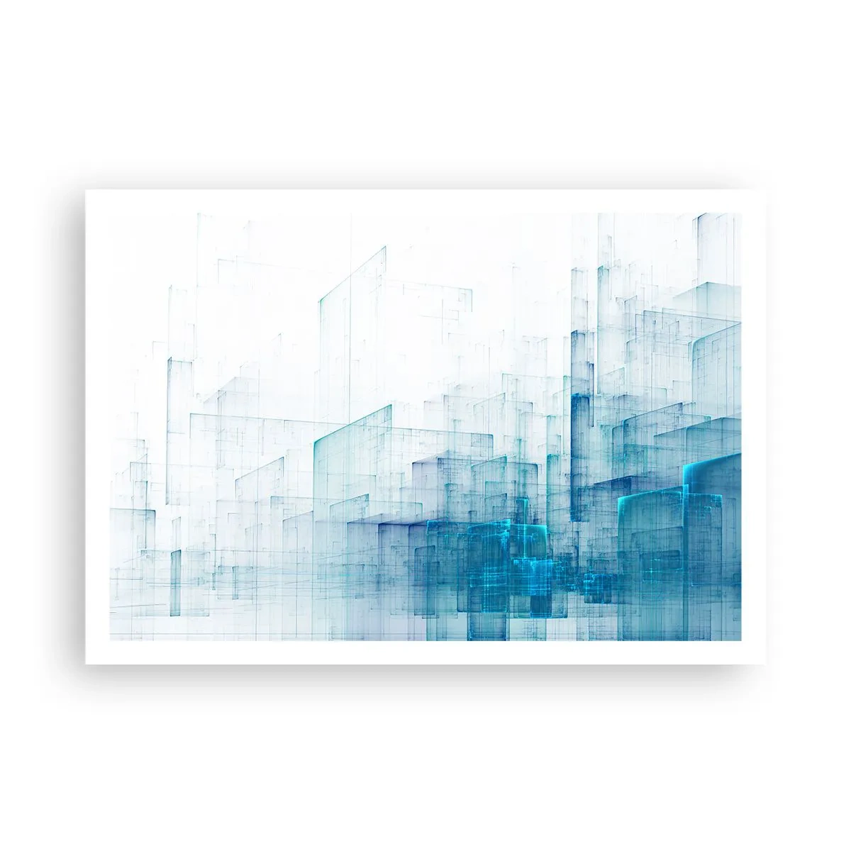 Plakat - Abstrakcyjne kształty geometryczne w odcieniach błękitu - 100x70cm - Jak stała się przestrzeń - Nowoczesna dekoracja ścienna do salonu i sypialni ARTTOR