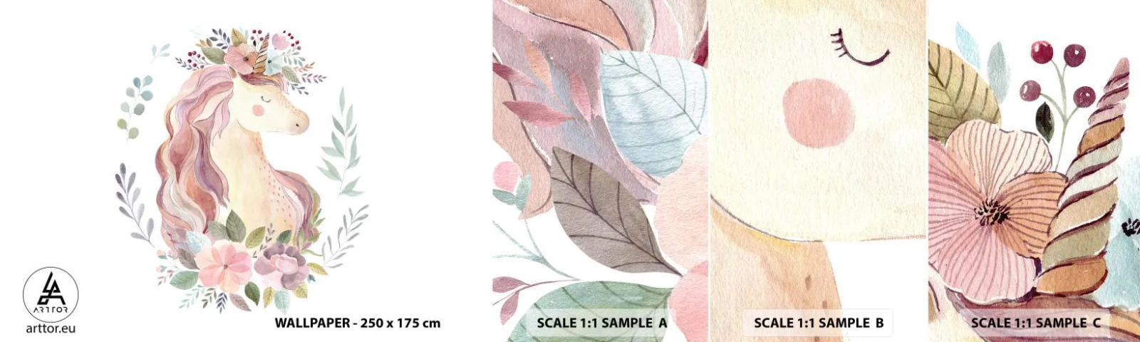 Fototapeta Próbka Samoprzylepna Deluxe Sticker - Zaproszenie do świata baśni - Jednorożec, Dziewczęce, Dla Dzieci - 100x30 cm