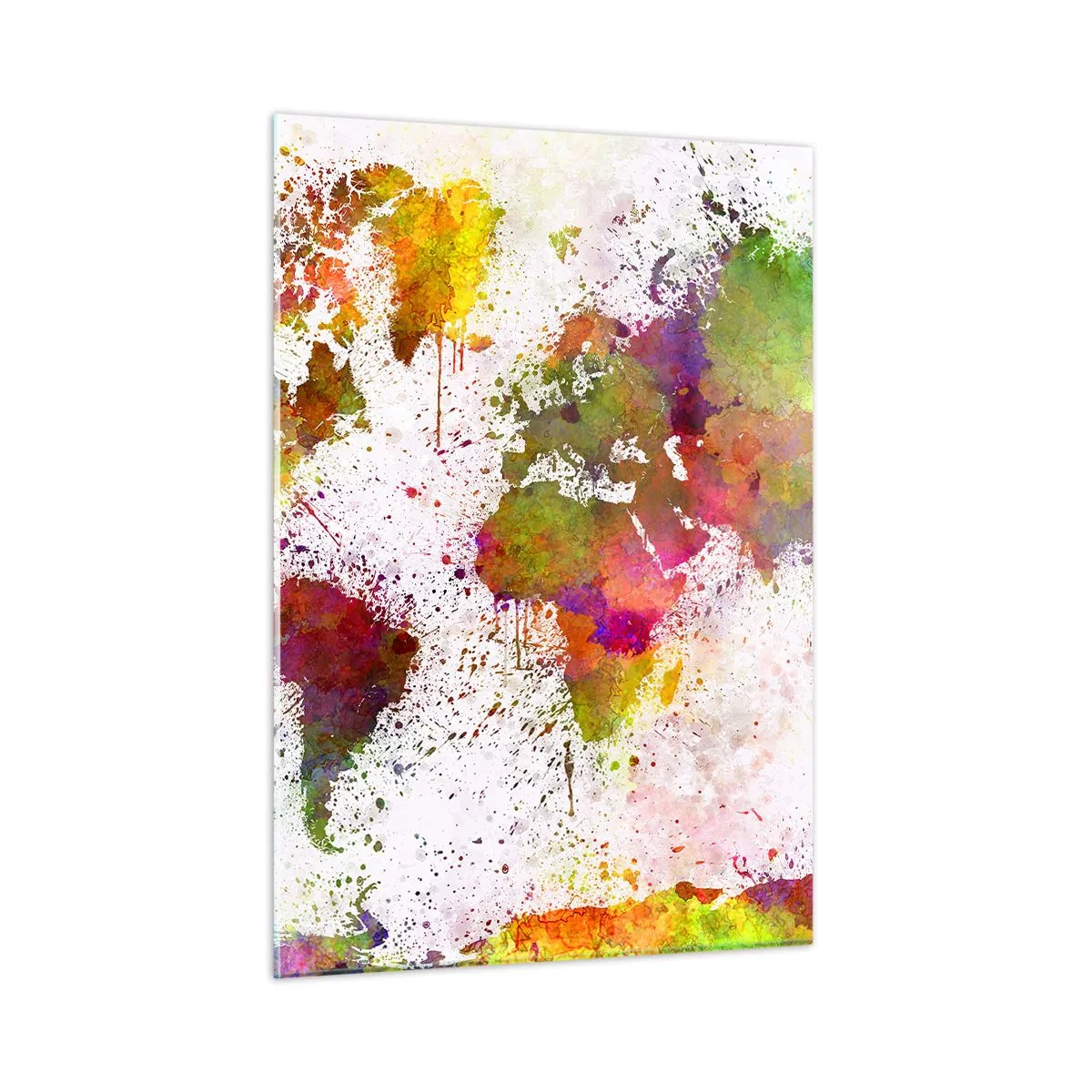 Obraz na szkle - Mapa świata w artystycznym stylu z kolorowymi plamami farby - 50x70cm - Jakoś tak samo wyszło - Nowoczesna dekoracja ścienna do salonu, kuchni i sypialni ARTTOR