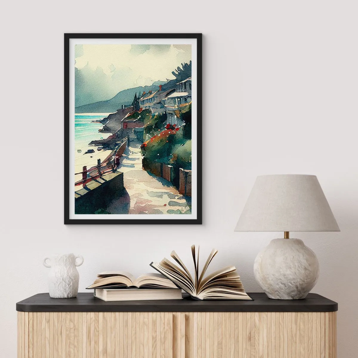Plakat w czarnej ramie - Śródziemnomorskie miasteczko - 30x40 cm