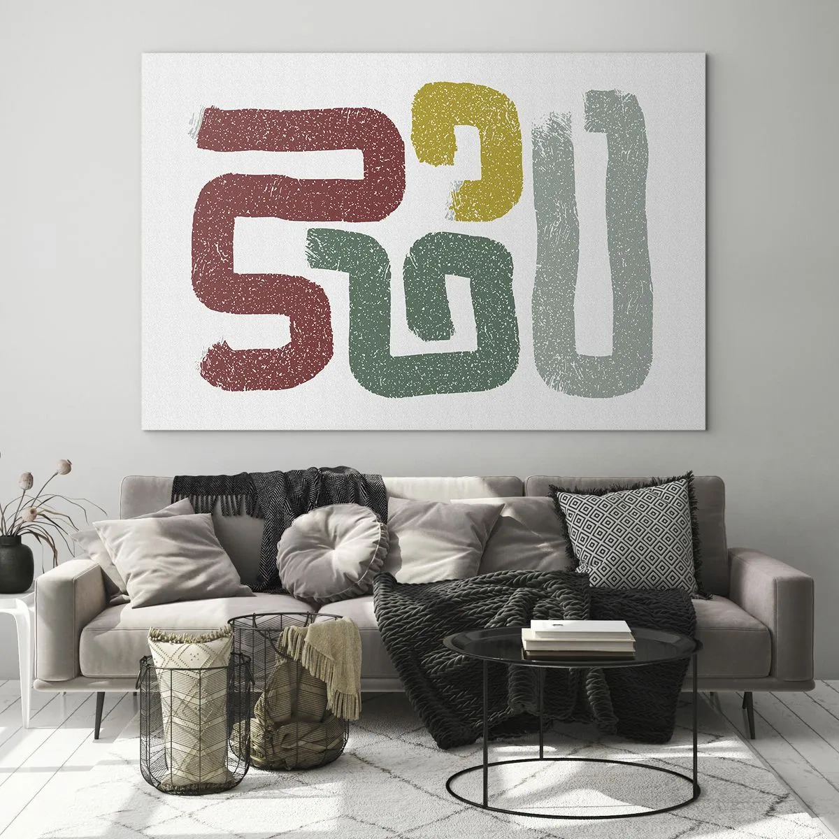 Obraz na szkle - Kolorowe abstrakcyjne znaki na białym tle - 70x50cm - W nieznanym języku - Nowoczesna dekoracja ścienna do salonu i sypialni ARTTOR