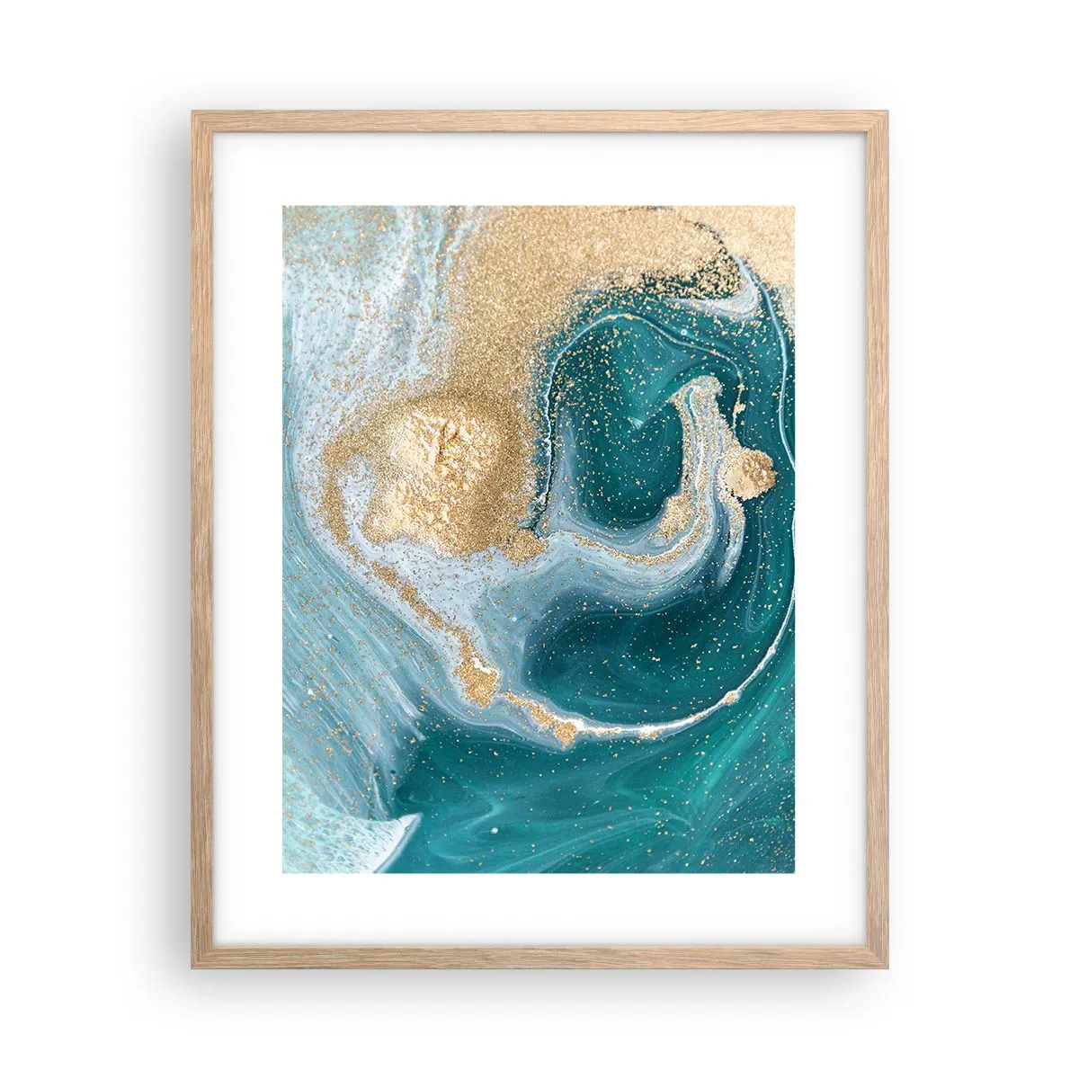 Plakat w ramie jasny dąb - Wir złota i turkusu - 40x50 cm