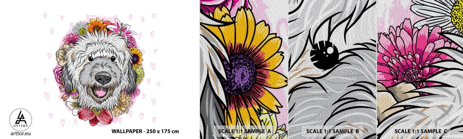 Fototapeta Próbka Premium Sand - Szczenięca radość - Abstrakcja, Pies, Dla Dzieci - 100x30 cm