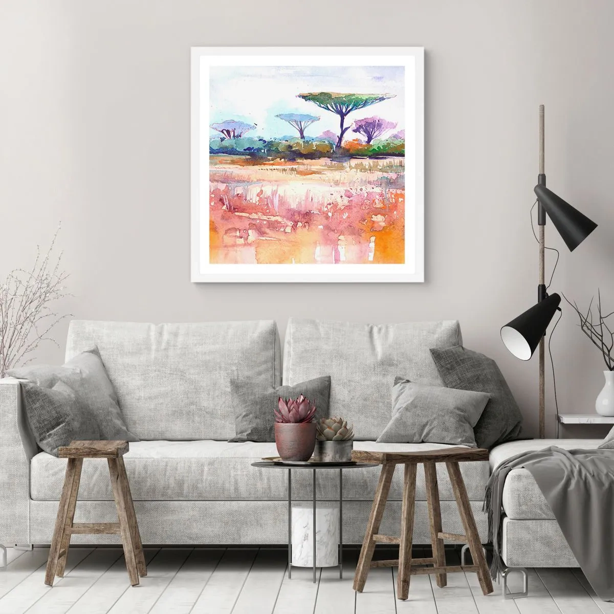 Plakat w białej ramie - Kolory sawanny - 60x60 cm