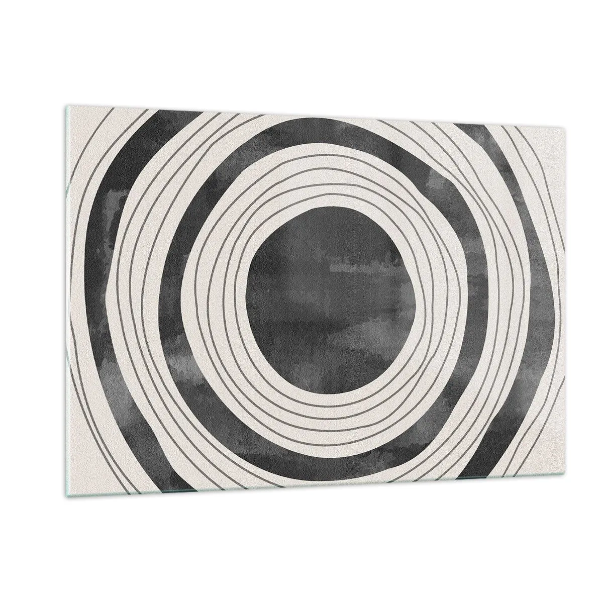 Obraz na szkle - Czarno-białe koncentryczne kręgi o nieregularnym konturze - 120x80cm - W samo sedno - Nowoczesna dekoracja ścienna do salonu, kuchni i sypialni ARTTOR