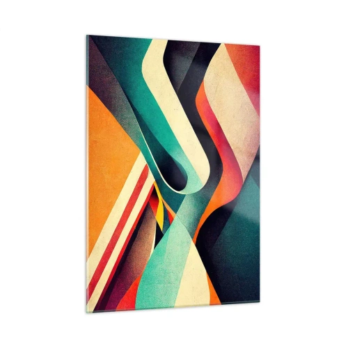 Obraz na szkle - Kolorowe pasy w dynamicznej, abstrakcyjnej kompozycji - 50x70cm - Kompozycja intensywna - Nowoczesna dekoracja ścienna do salonu, kuchni i sypialni ARTTOR