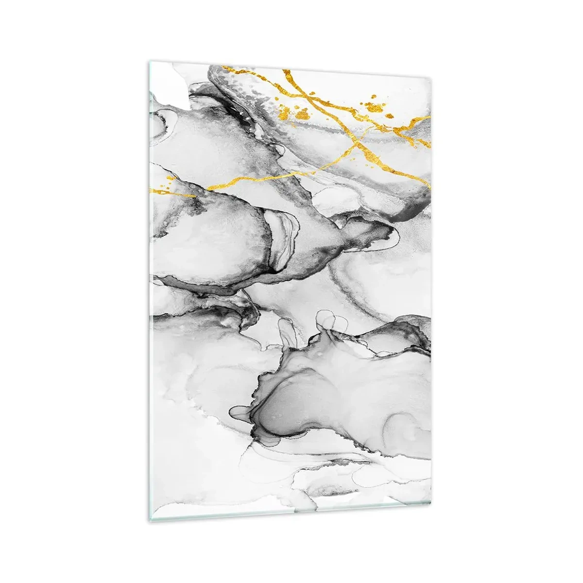 Obraz na szkle - Abstrakcyjne czarno-białe wzory z dodatkiem złotych akcentów - 80x120cm - Kompozycja z motywem złota - Nowoczesna dekoracja ścienna do salonu i sypialni ARTTOR