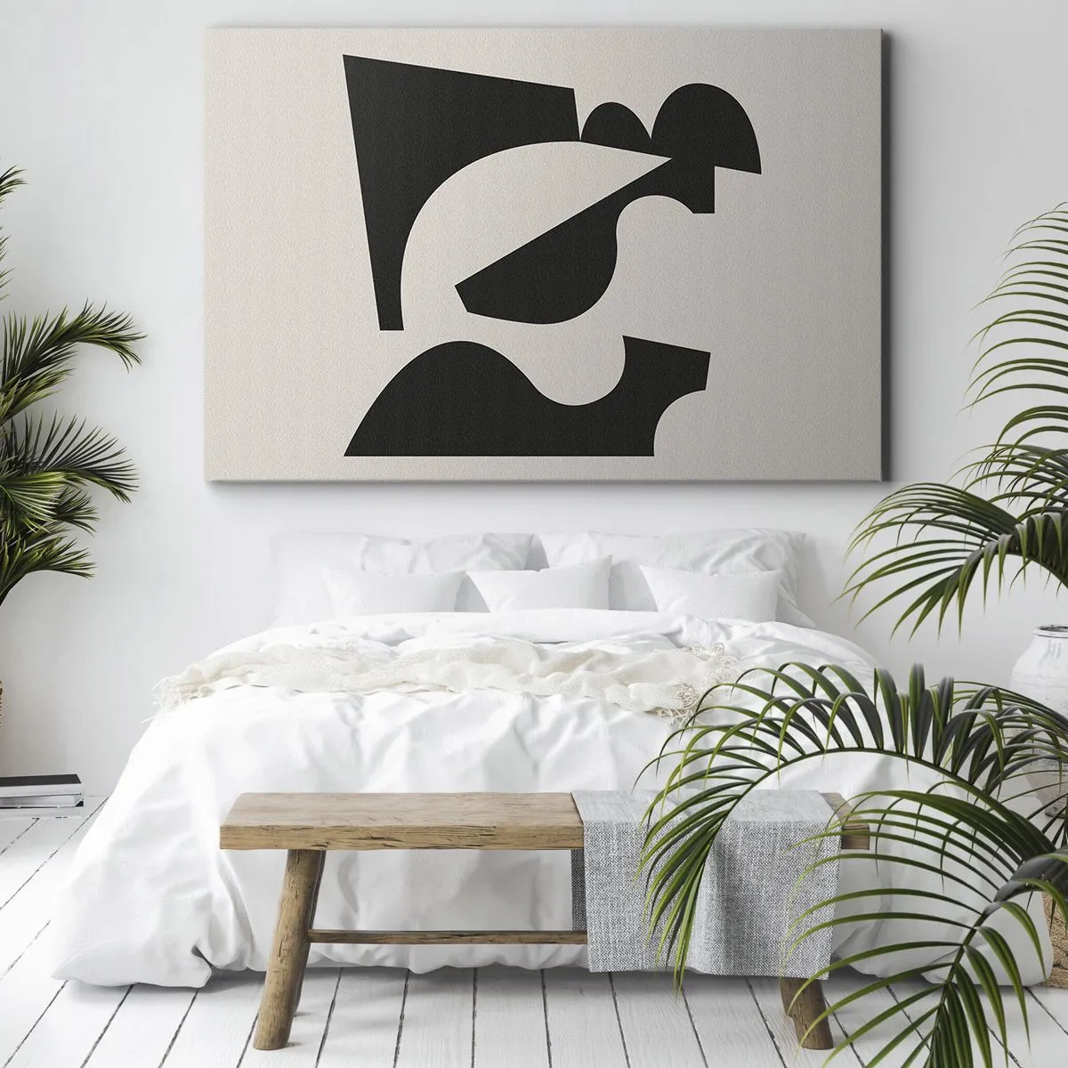 Obraz na płótnie - Abstrakcyjna kompozycja geometryczna w czerni i bieli - 70x50cm - Do samodzielnego składania - Nowoczesna dekoracja ścienna do salonu i sypialni ARTTOR
