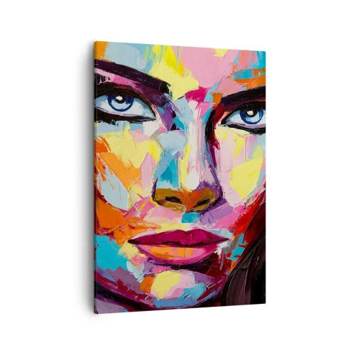 Obraz na płótnie - Ekspresyjna twarz w kolorowych pociągnięciach pędzla - 50x70cm - Dusza też kolorowa - Nowoczesna dekoracja ścienna do salonu, kuchni i sypialni ARTTOR