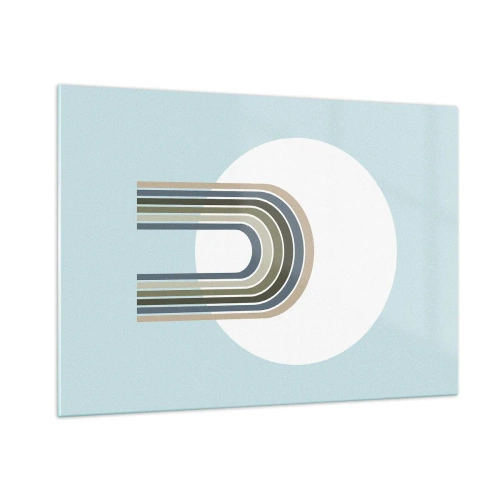 Obraz na szkle - Abstrakcyjna kompozycja z łukami w delikatnych odcieniach niebieskiego i zieleni - 100x70cm - Nieodparte przyciąganie - Nowoczesna dekoracja ścienna do salonu, kuchni i sypialni ARTTOR
