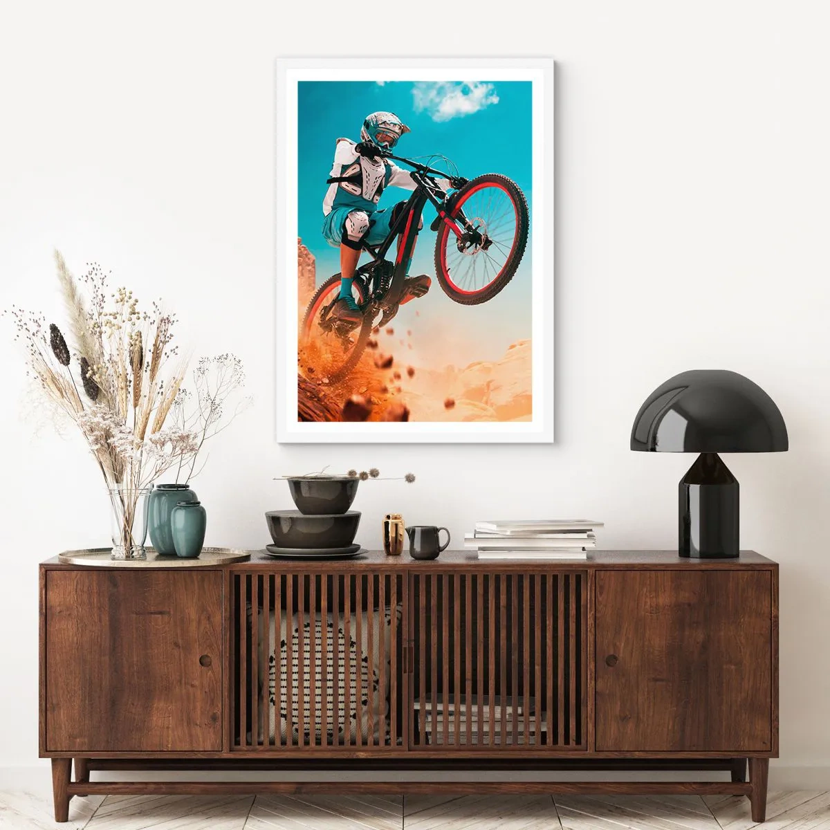 Plakat w białej ramie - Rowerowy demon szaleństwa - 70x100 cm
