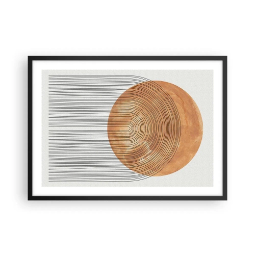 Plakat w czarnej ramie - Geometryczna kompozycja z okręgiem i liniami w ciepłych barwach - 70x50cm - Kompozycja słoneczna - Nowoczesna dekoracja ścienna do salonu i sypialni ARTTOR