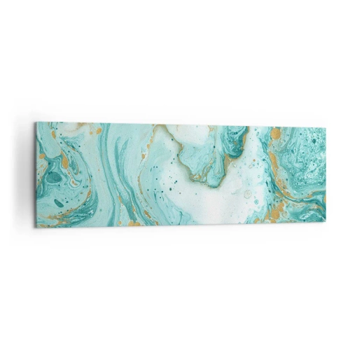 Obraz na płótnie - Turkusowy marmur z akcentami złota w abstrakcyjnej kompozycji - 160x50cm - Pod wielką falą z epoki Edo - Nowoczesna dekoracja ścienna do salonu i sypialni ARTTOR
