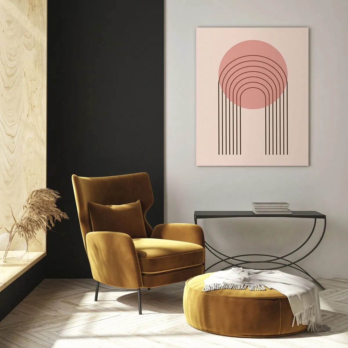 Obraz na szkle - Minimalistyczna grafika geometryczna w odcieniach beżu - 50x70cm - Nieodparte przyciąganie - Nowoczesna dekoracja ścienna do salonu, kuchni i sypialni ARTTOR
